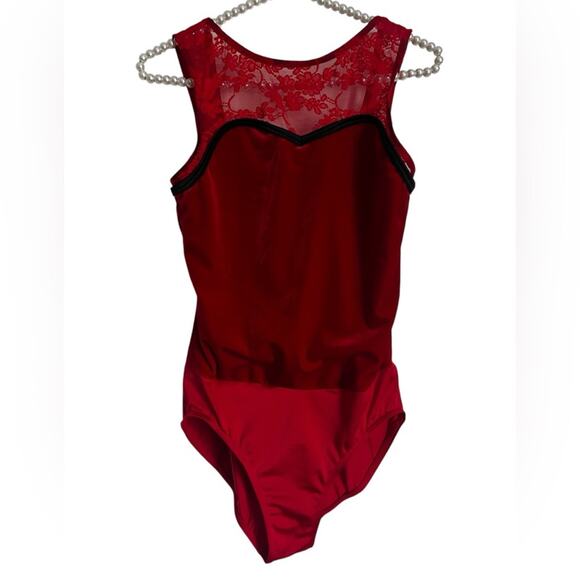 Weissman Dance Leotard Burgundy Red Velvet Black size MA 8/10 medium adult - Picture 1 of 5